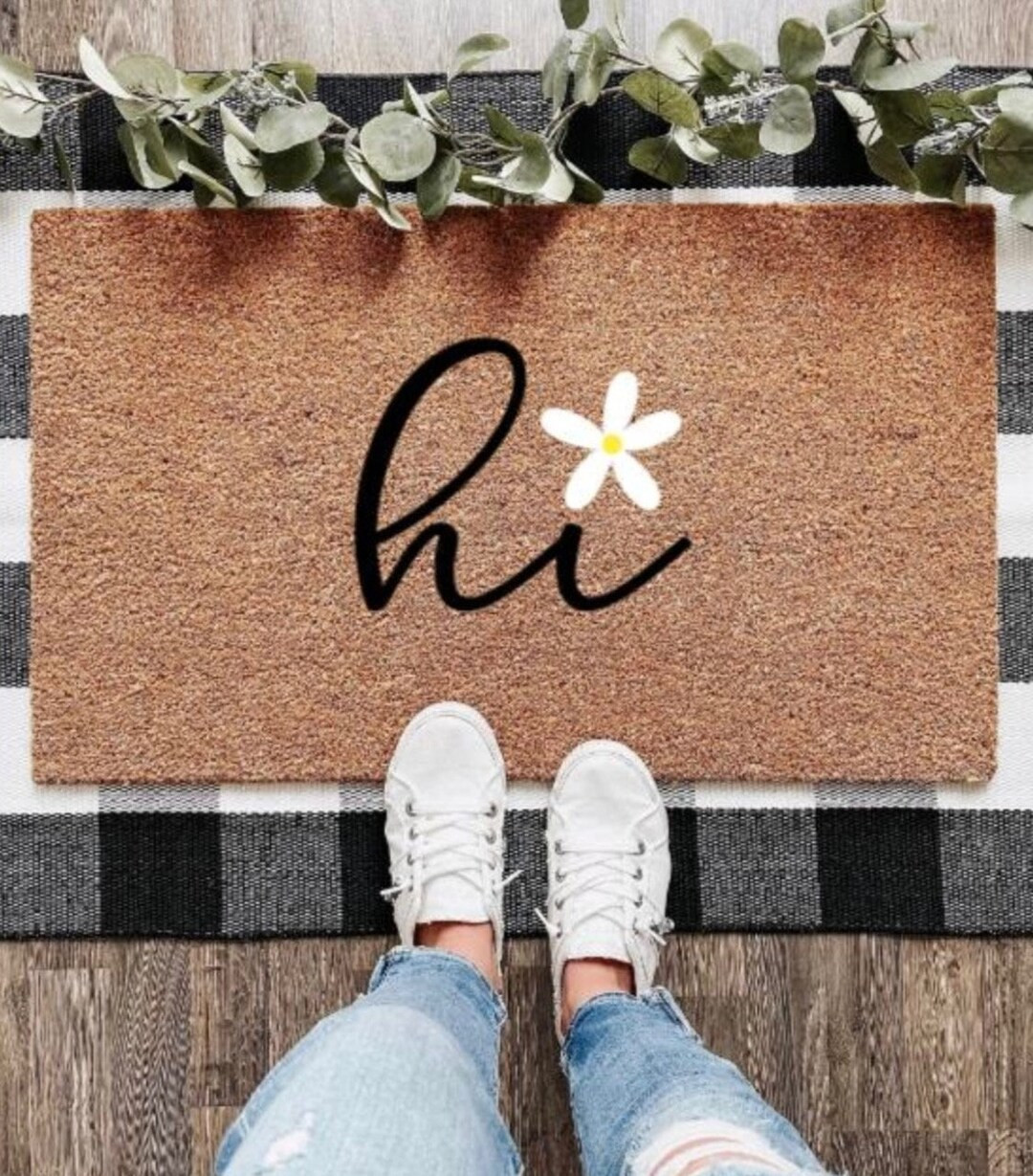 Hi Door Mat with Daisy | Cute Welcome Rug | Spring Door Mat | Daisy | Spring Flowers | Summer Por... | Etsy (US)