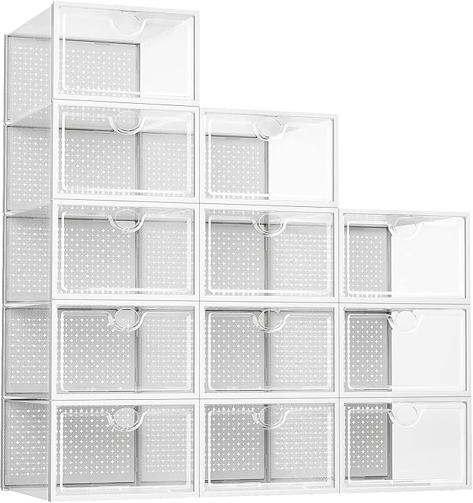 Pinkpum Clear Shoe Boxes Stackable, 12 Pack X- Large Shoe Boxes Clear Plastic Stackable Foldable ... | Amazon (US)