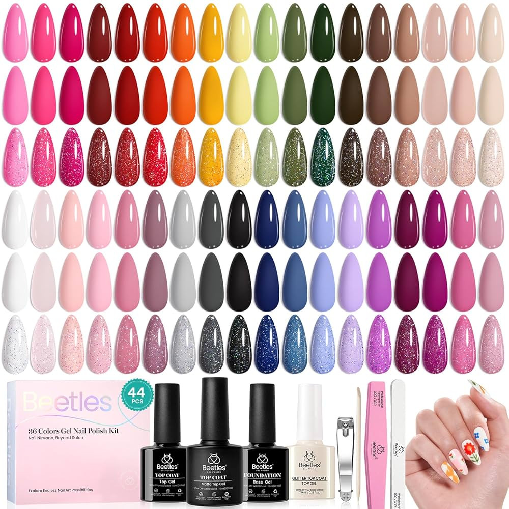 beetles Gel Polish 44pcs Fall Gel Nail Polish Set 36 Colors Brown Burgundy Red Blue Purple Orange... | Amazon (US)