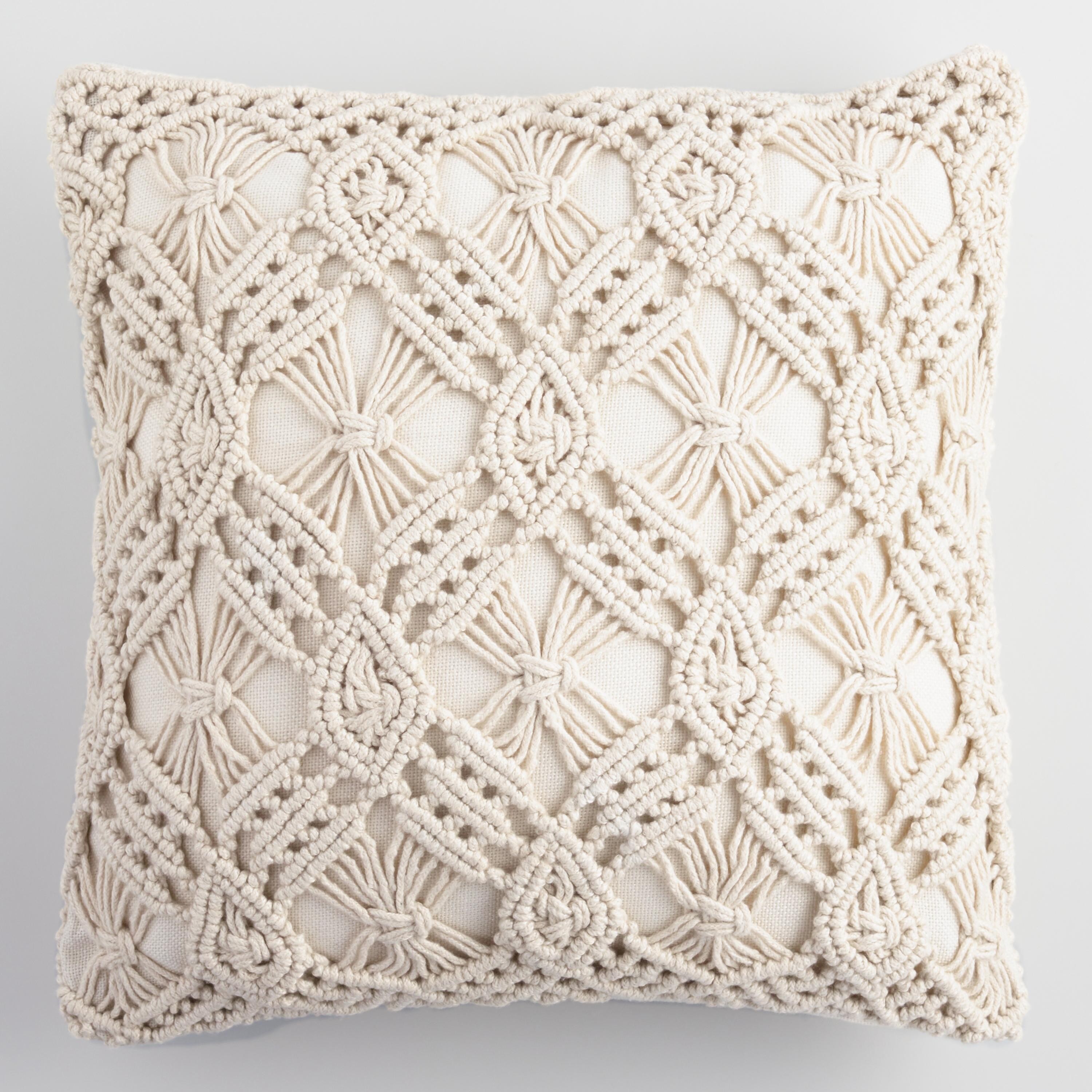 Natural Macrame Indoor Outdoor Throw Pillow | World Market