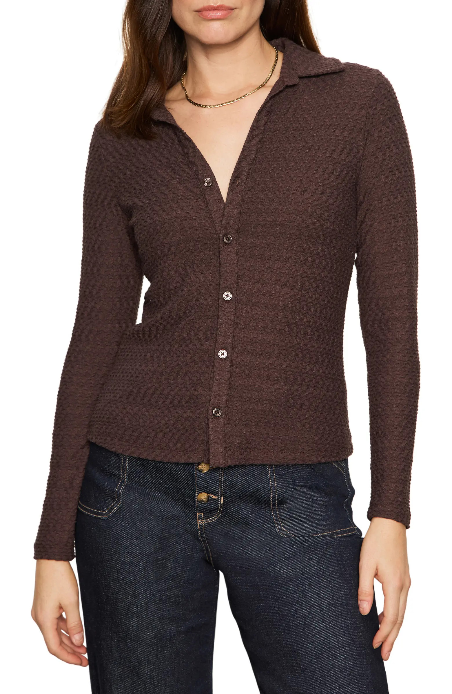 Dreamgirl Textured Knit Button-Up Shirt | Nordstrom
