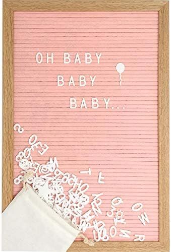 Pink Felt Letter Board Set with 12 x 17 inch Oak Frame, 374 Precut Letters and Emojis, Script Wor... | Amazon (US)