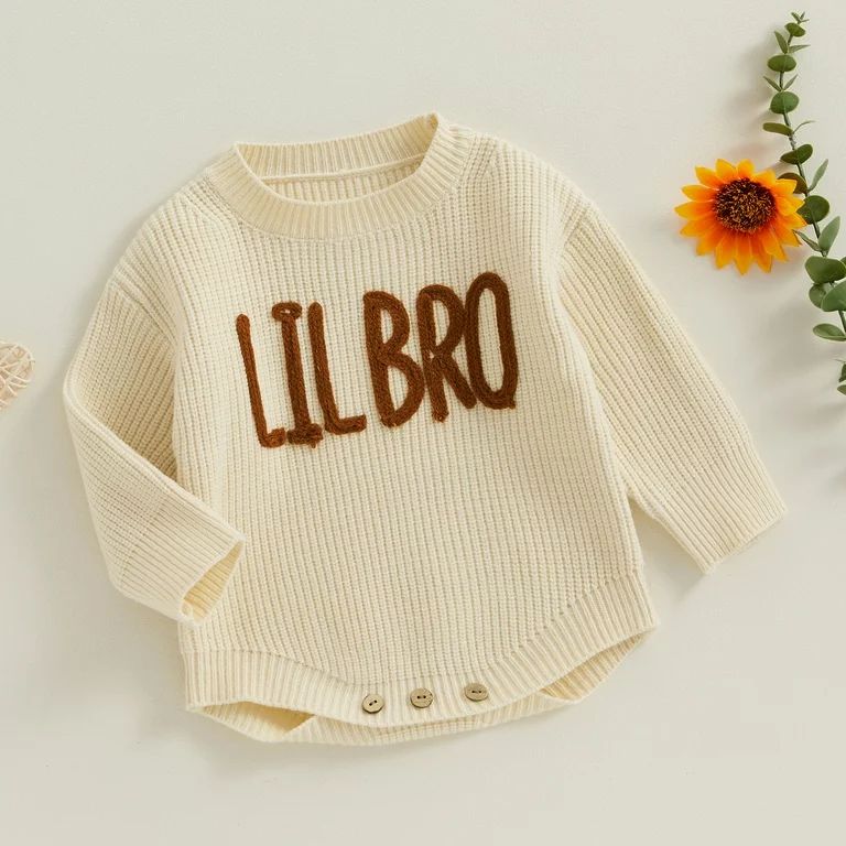 Okbabeha Toddler Baby Boy Knit Sweater Big/Lil Bro Embroidery Sweater Onesie Brother Matching Out... | Walmart (US)