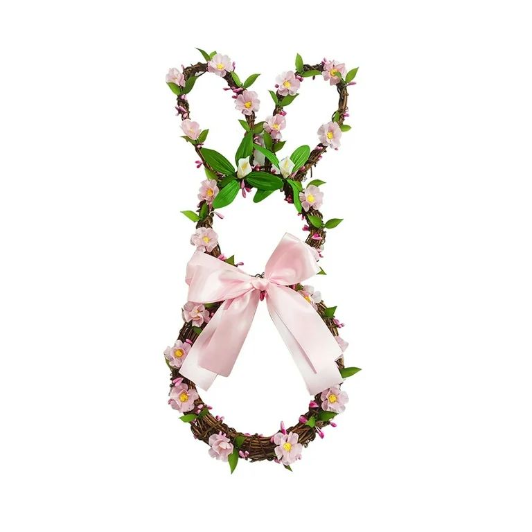 Easter Bunny Wreath, Rustic Flower Cute Rabbit Shaped Wreath with Ribbon Bow for Front Door Holid... | Walmart (US)