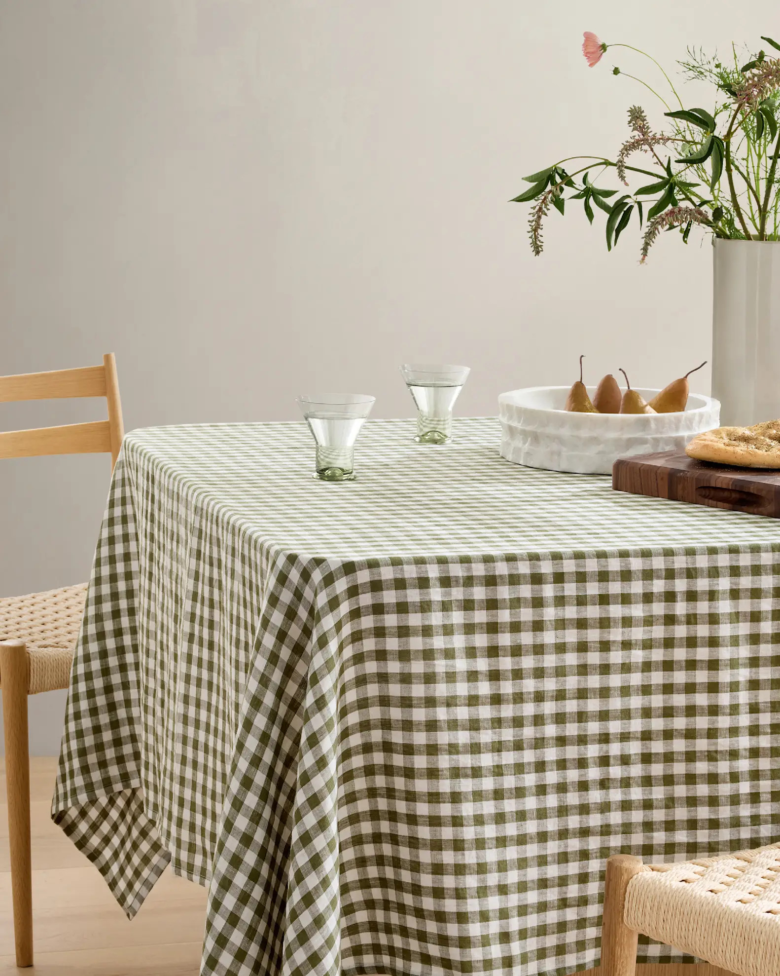 European Linen Gingham Tablecloth in Olive | Quince