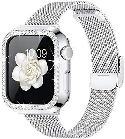 Goton Compatible with Apple Watch Band 38mm 40mm 42mm 44mm with Bling Case for Women Girls,Thin S... | Amazon (US)