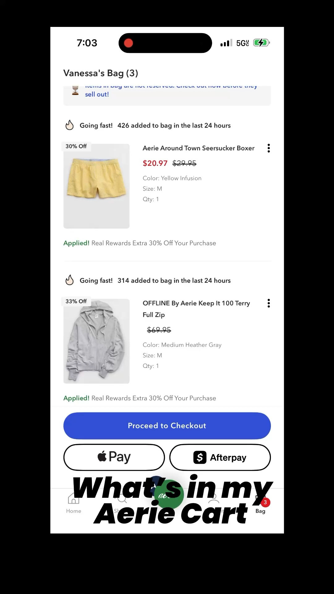 What’s in my aerie cart. Zip up sweatshirt, terry cloth shorts, and yellow boxer shorts. Perfect for summer 

#LTKSaleAlert #LTKxAerie #LTKSeasonal