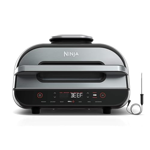 Ninja Indoor Grill, Foodi Smart XL 6-in-1 Indoor Grill with Air Fry, Roast, Bake, Broil & Dehydrate, Smart Thermometer, Black/Silver, FG551 | Amazon (US)