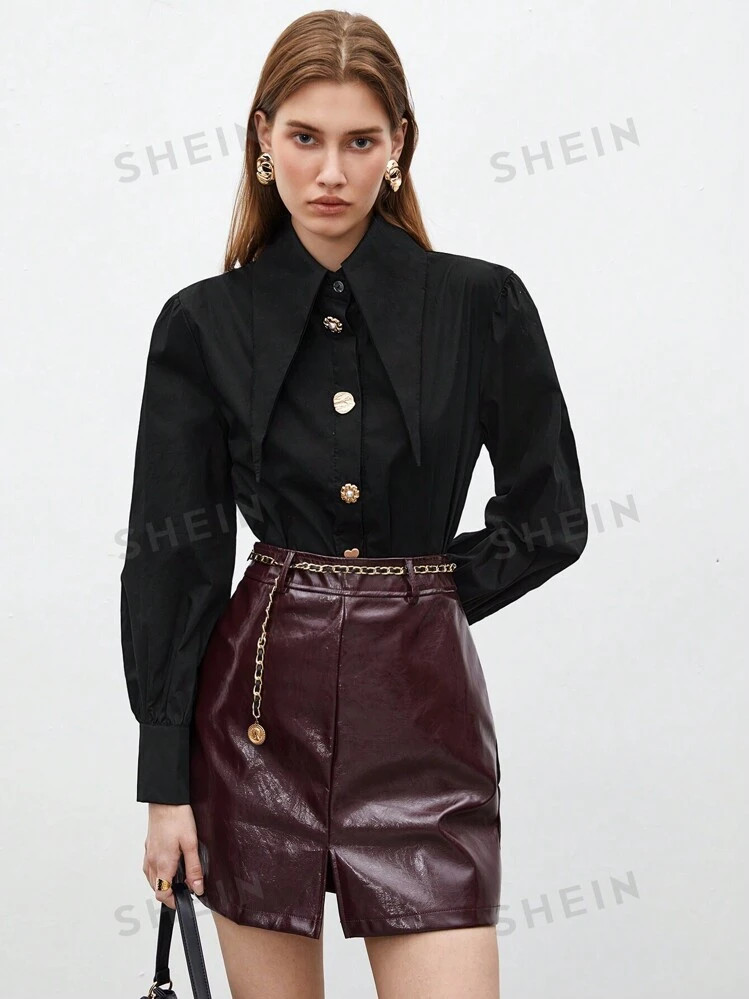 Maija Solid Button Front Shirt | SHEIN