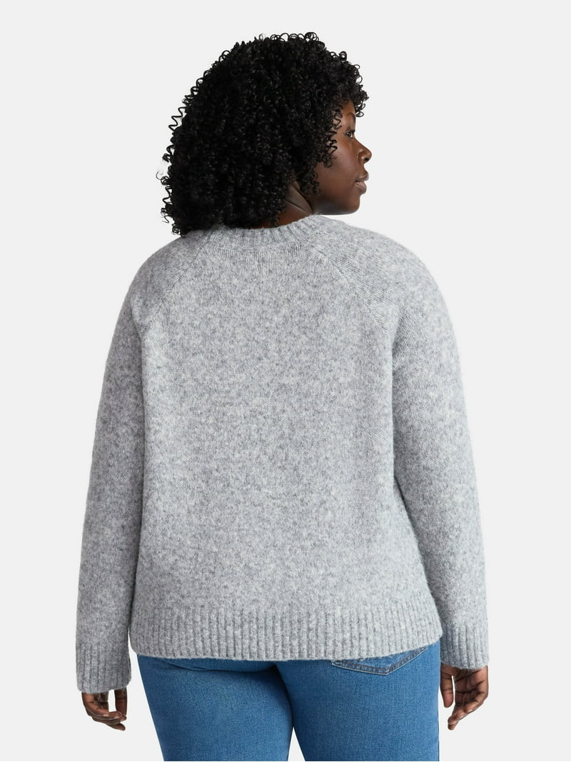 Terra & Sky Women’s Plus Bow Stitch Crewneck Sweater, Lightweight, Sizes 0X-4X - Walmart.com | Walmart (US)