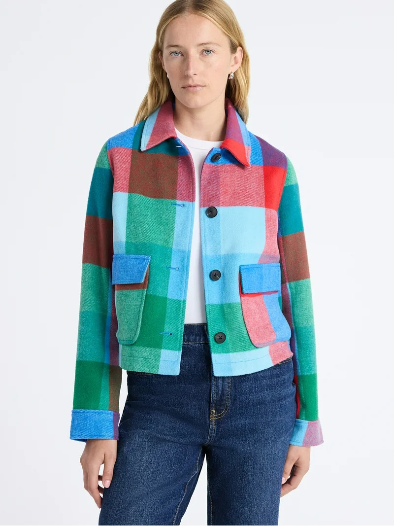 Free Assembly Women's Plaid Cropped Chore Jacket, Sizes XS-XXL | Walmart (US)