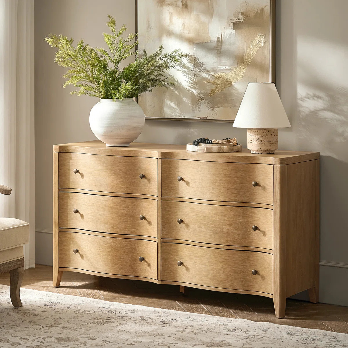 Elfine Sabise Farmhouse Modern 57''W 6-Drawer Curved Drawer Fronts Chest Solid Wood Flully Assemb... | Wayfair North America