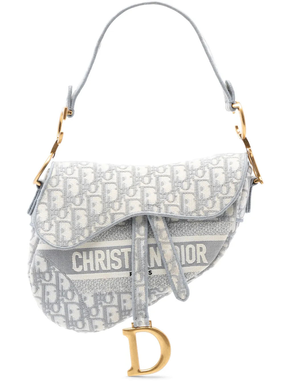 Christian Dior Pre-Owned 2021 Oblique Embroidered Canvas Saddle Bag shoulder bag - Grey | Farfetch Global