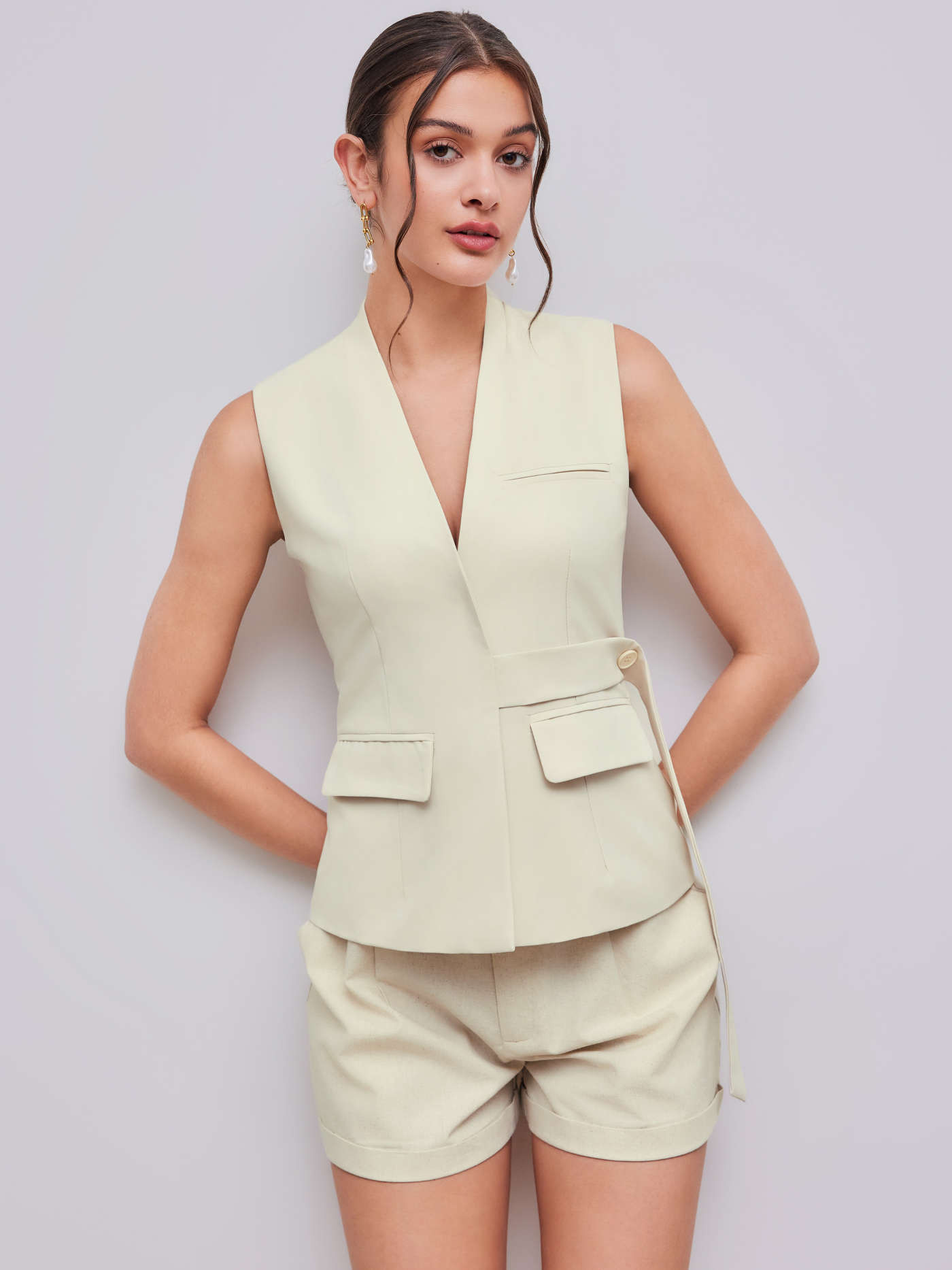V-Neck Belted Blazer Waistcoat... | Cider