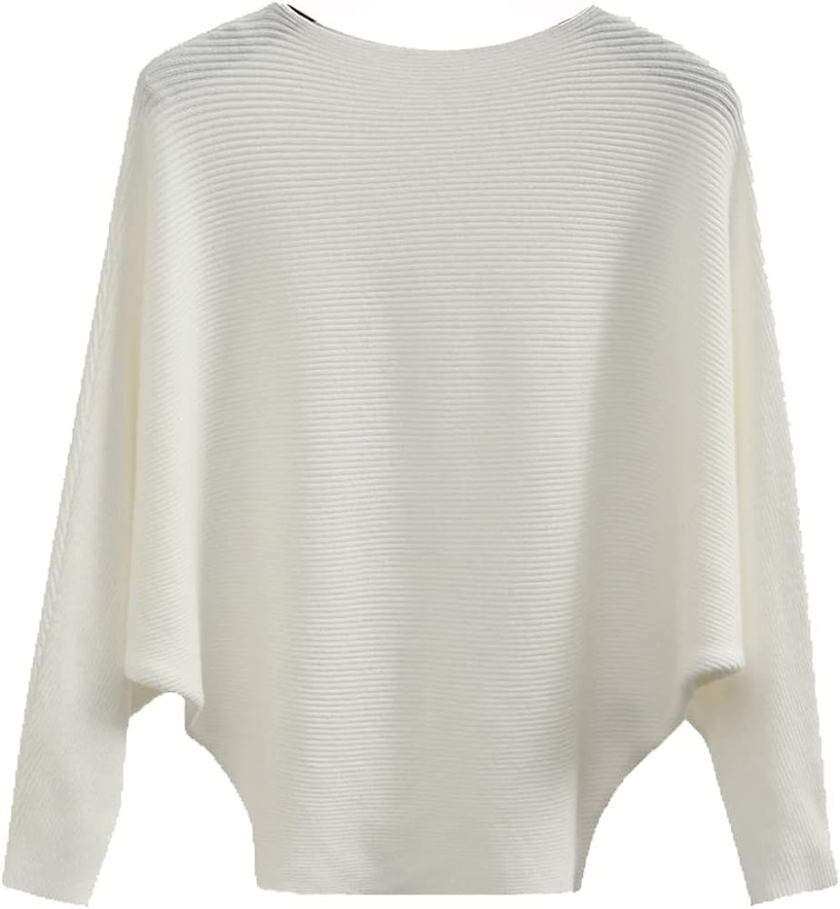 Ckikiou Womens Lightweight Oversized Boat Neck Sweaters Tops Dolman Batwing Sleeve Ribbed Knitted... | Amazon (US)