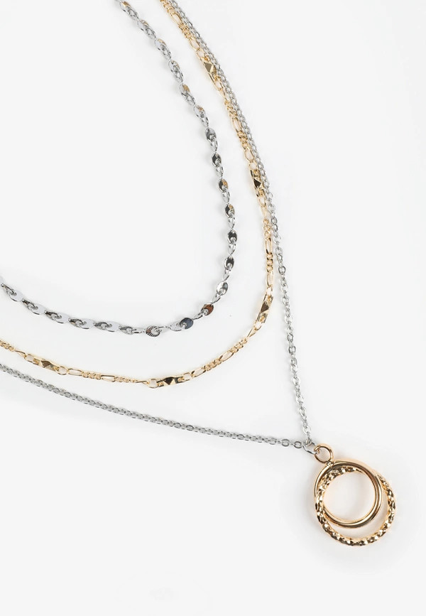 Mixed Metal Triple Layered Interlocking Necklace | Maurices