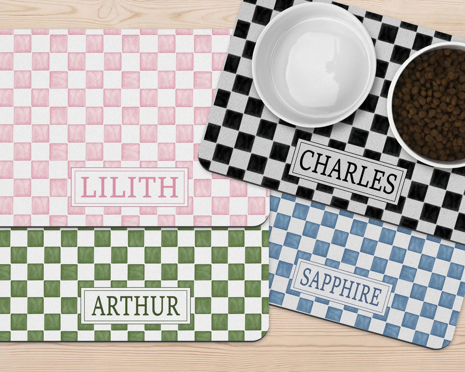 Custom Watercolor Checker Personalized Dog Food Rubber Non-slip Placemat, 10x16 & 12x18 MANY COLO... | Etsy (Global)