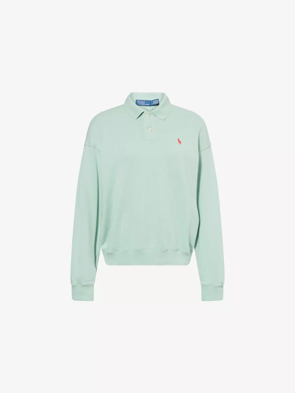 Logo-Embroidery Polo-Collar Cotton-Jersey Sweatshirt | Selfridges