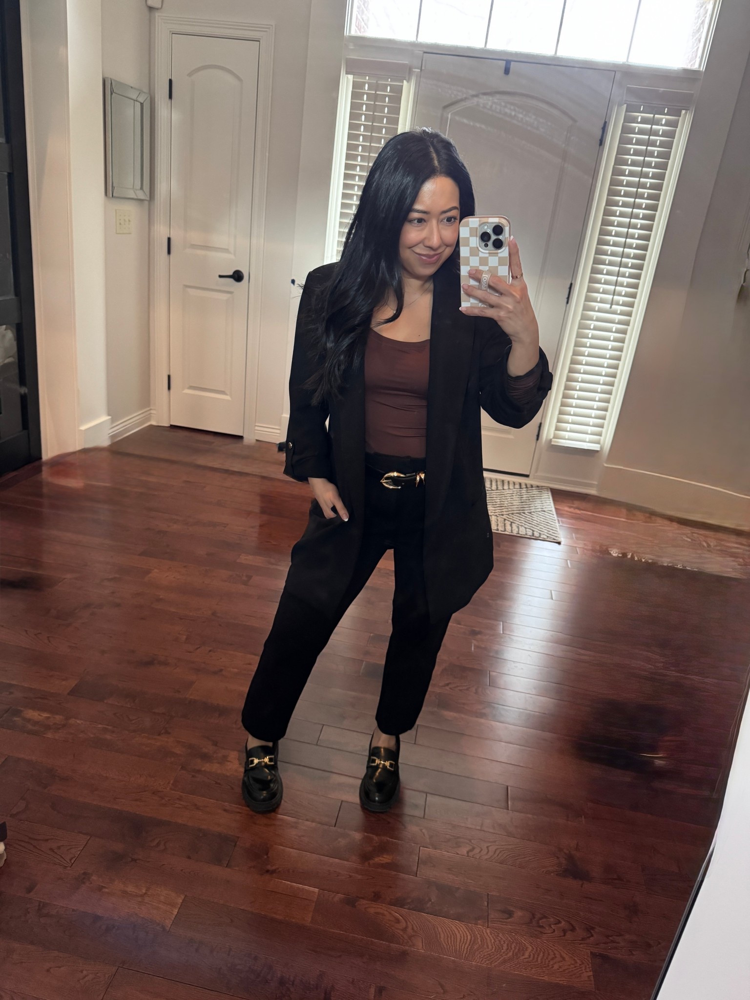 Business casual outfit. 
Work outfit. 
Black platform loafers are Zara but I linked a very similar pair by Sam Edelman (I want them lol). 
Black oversized blazer - Zara but link a ton of similar options. 
Amazon long sleeve shirt - size medium (size up 1 size in this brand). 
Amazon belt (looks exactly like the madewell belt which is also linked). 
Black work pants are wit and wisdom - size 0 (size down 1-2 sizes).
Wit and wisdom are my favorite brand of work pants. So so extremely comfy!

#LTKootd #LTKdayinmylife #LTKPetite