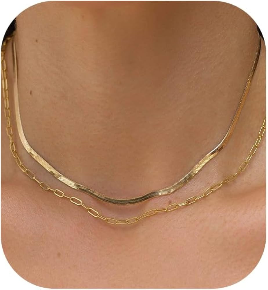 Gold Snake Chain Necklace Stack for Women - 14k Plated Layered Paperclip Necklaces, Trendy Choker... | Amazon (US)