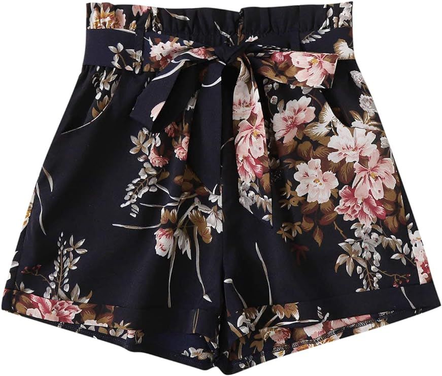 Milumia Women Boho Shorts Elastic Waist Loose Fit Casual Belted Wide Leg Shorts | Amazon (US)