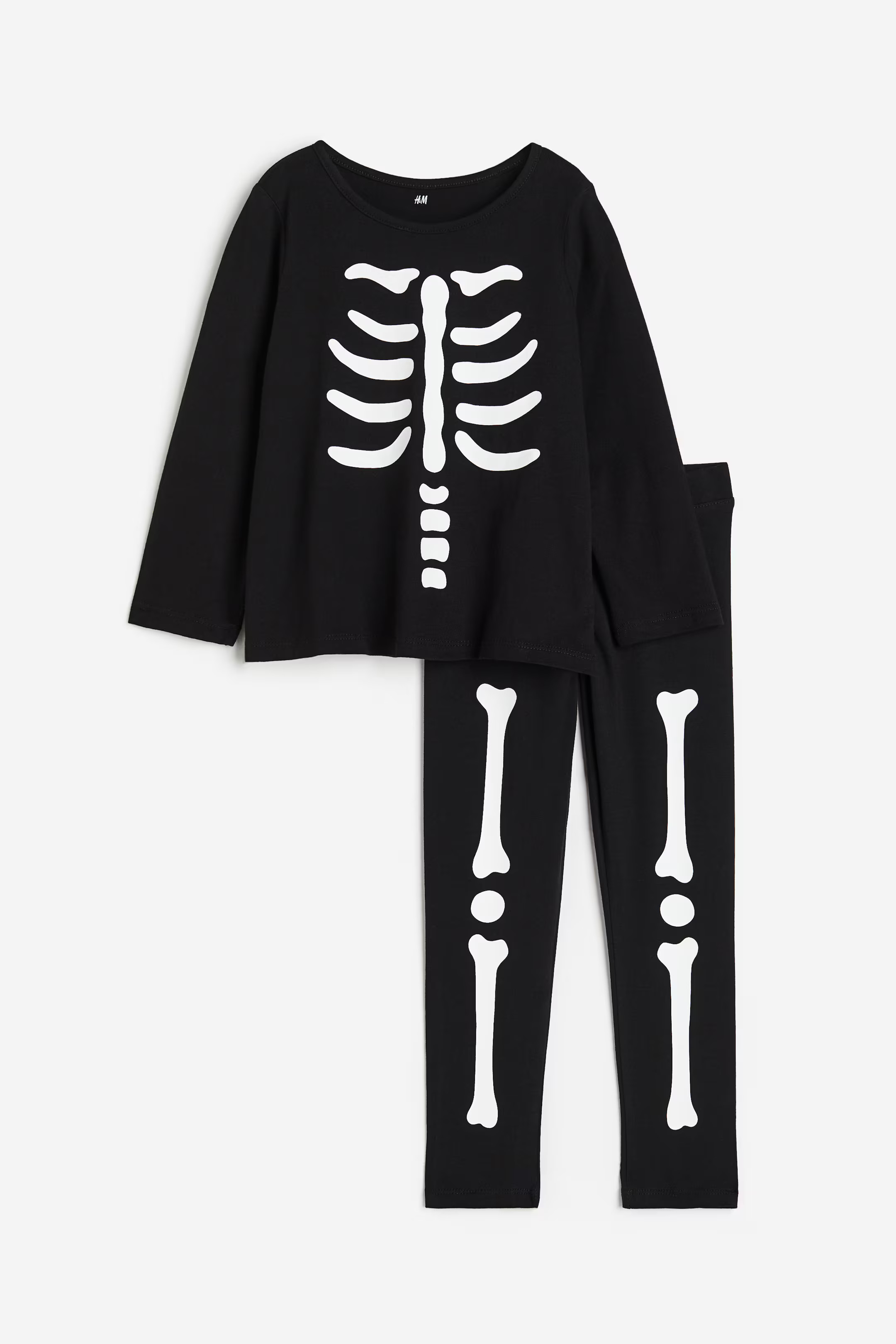2-piece Printed Jersey Set - Regular waist - Round Neck - Black/skeleton - Kids | H&M US | H&M (US + CA)
