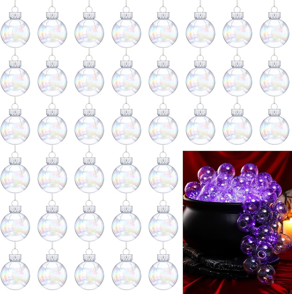 Funtery 2.5inch Clear Plastic Christmas Fillable Ornaments Iridescent Ball Decoration DIY Bubble ... | Amazon (US)