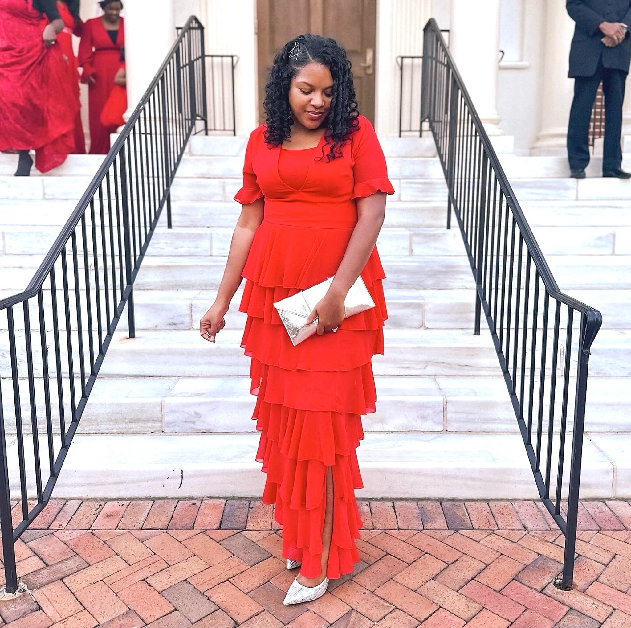 love this Red tiered dress 🌹
Sewed the split down for coverage. 
I'm 5'7 wearing a 12 

#LTKSeasonal #LTKfindsunder50 #LTKmidsize