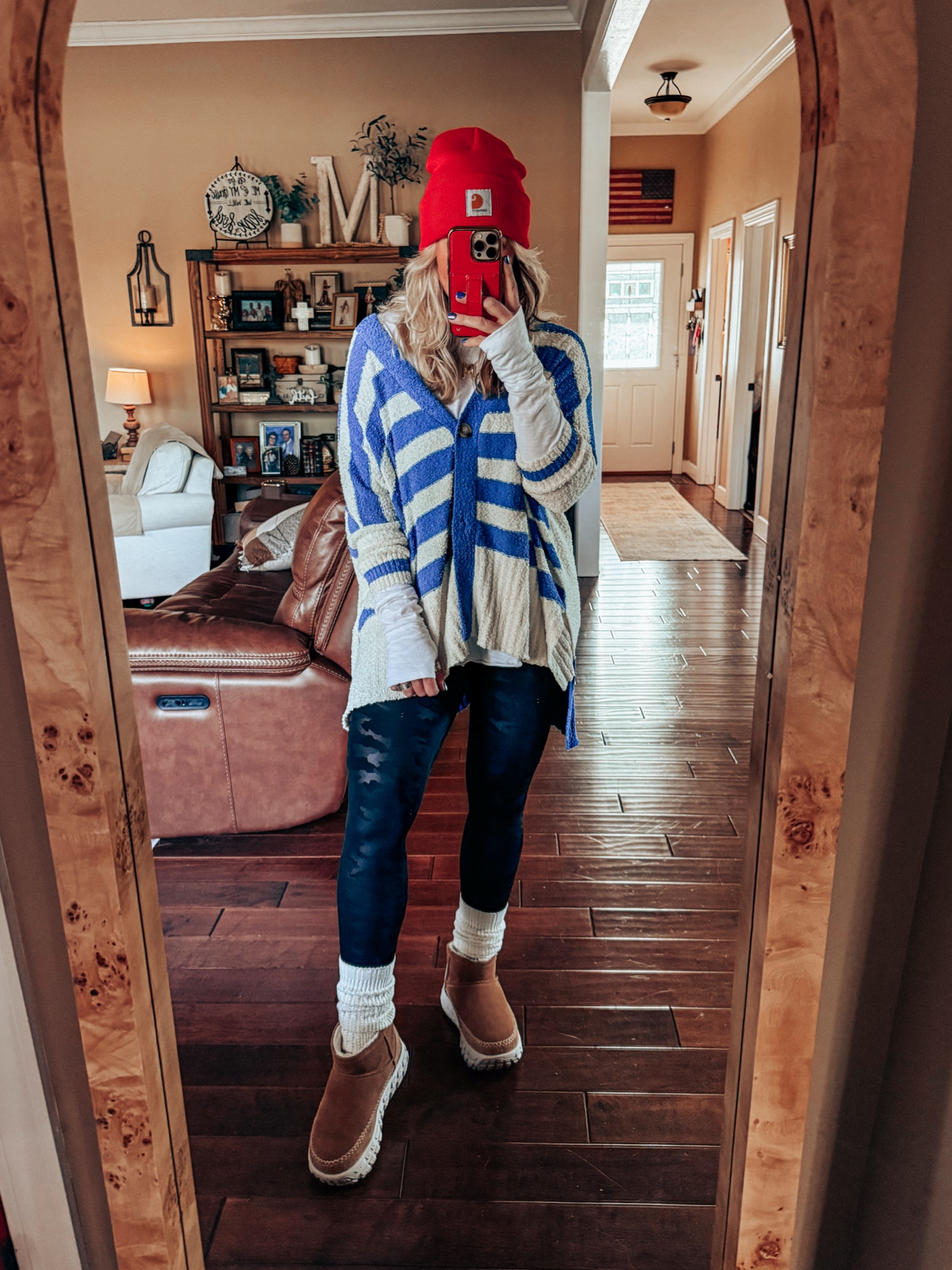 My ballgame fit ♥️💙🥶
•Sweater cardigan - M @threebirdnest save with code MANDIE link is 👉🏼 
https://collabs.shop/ofhcky
•Long sleeve tee - M
•Leggings M (Spanx and linked similar)
•Uggs true to size 

#winteroutfit

#LTKOver40 #LTKFindsUnder50 #LTKStyleTip
