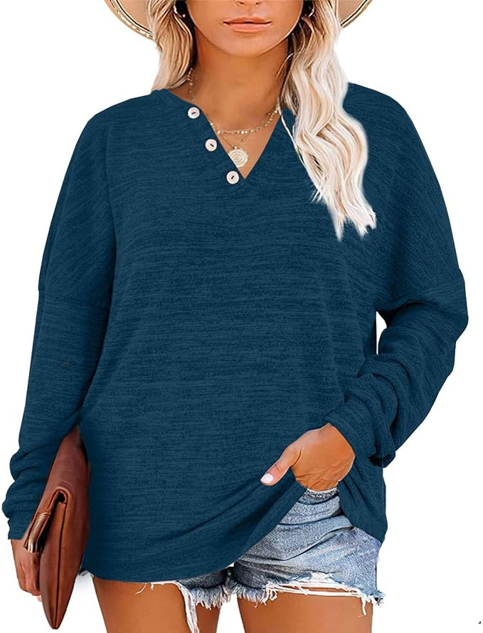 Gloria&Sarah Womens Plus Size Tops Long Sleeve Henley Shirts Fall Fashion Oversized Sweatshirt Tu... | Amazon (US)