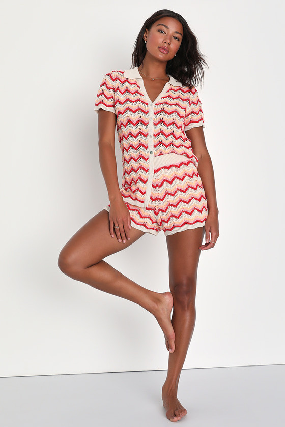 Savvy Selection Cream Multi Chevron Crochet Shorts | Lulus (US)