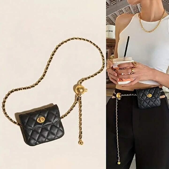Diamond Patterned  PU Leather Chain Waist Bag Women Cross Body Bag Waist Wallet Fashionable Fanny... | SHEIN