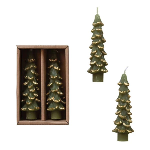 Creative Co-Op Short Unscented Tree Shaped Taper w/ Gold Tips (Set of 2) candles | Scheels