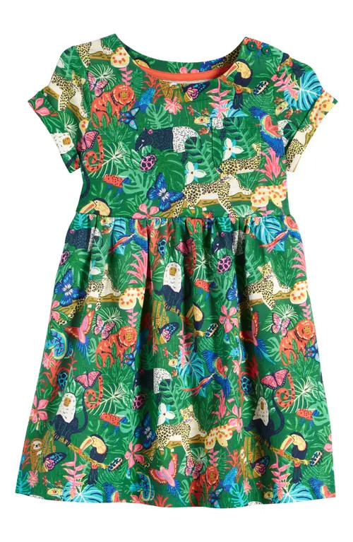 Mini Boden Kids' Print Cotton Jersey Dress in Spruce Green Rainforest at Nordstrom, Size 5-6Y | Nordstrom