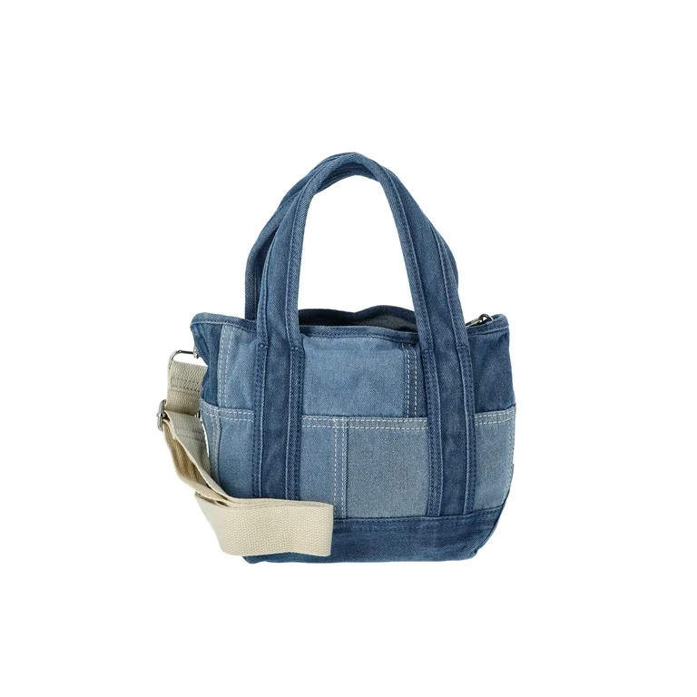 No Boundaries Denim Mini Tote Bag, Women's, Patchwork | Walmart (US)