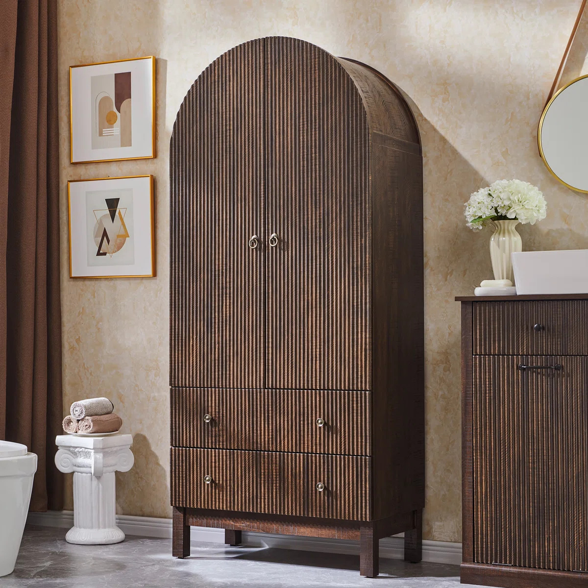 71" Tall Modern Arched Bathroom Storage Cabinet, Fluted Cabinet Storage with 4 Shlves and 2 Drawe... | Wayfair North America