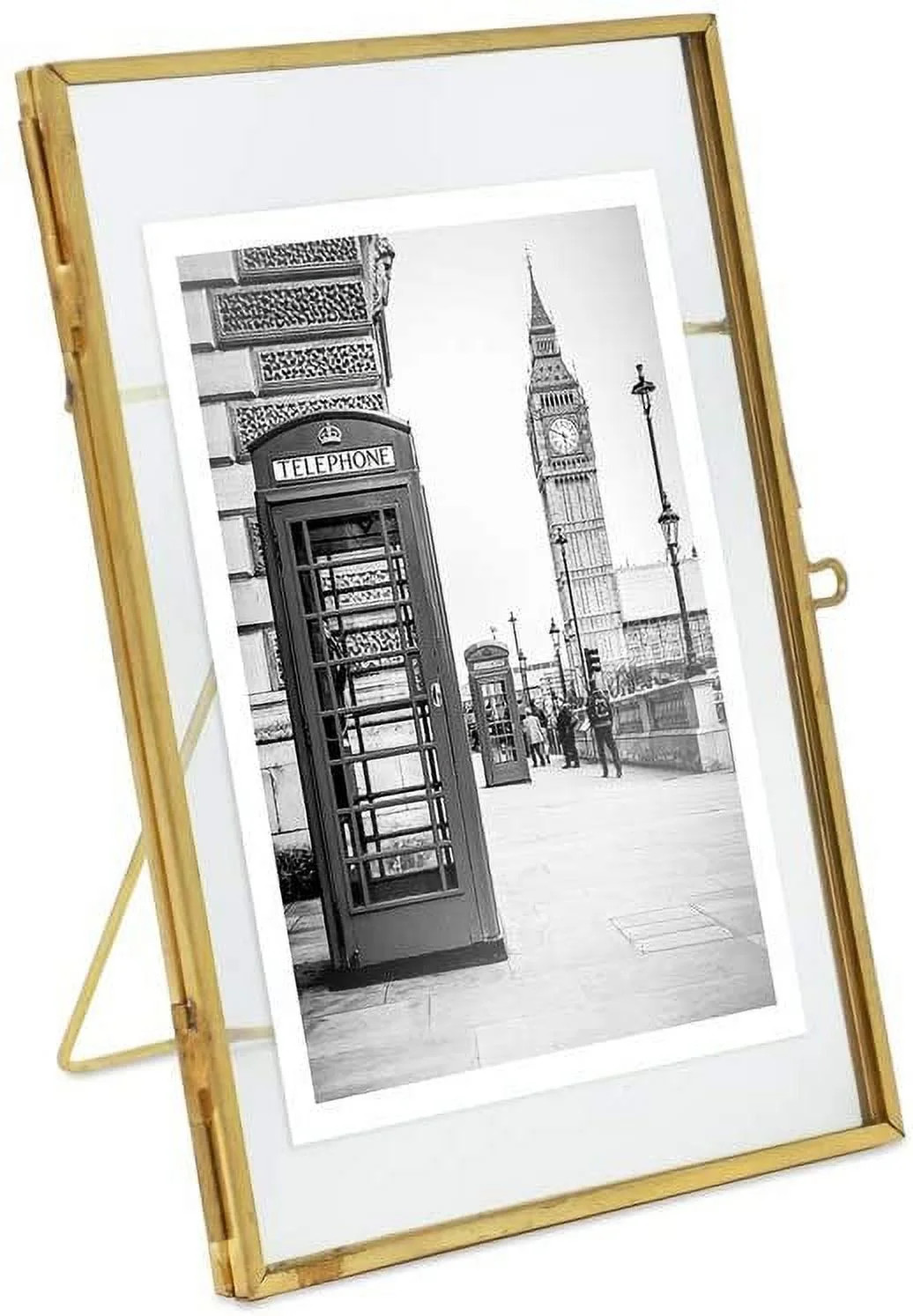 Isaac Jacobs 4x6, Antique Gold, Vintage Style Brass and Glass, Metal Floating Picture Frame Verti... | Walmart (US)