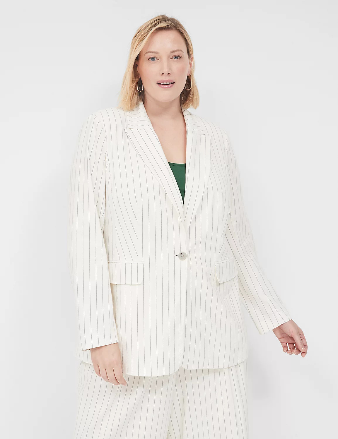 Linen Pinstripe One-Button Blazer | Lane Bryant (US)