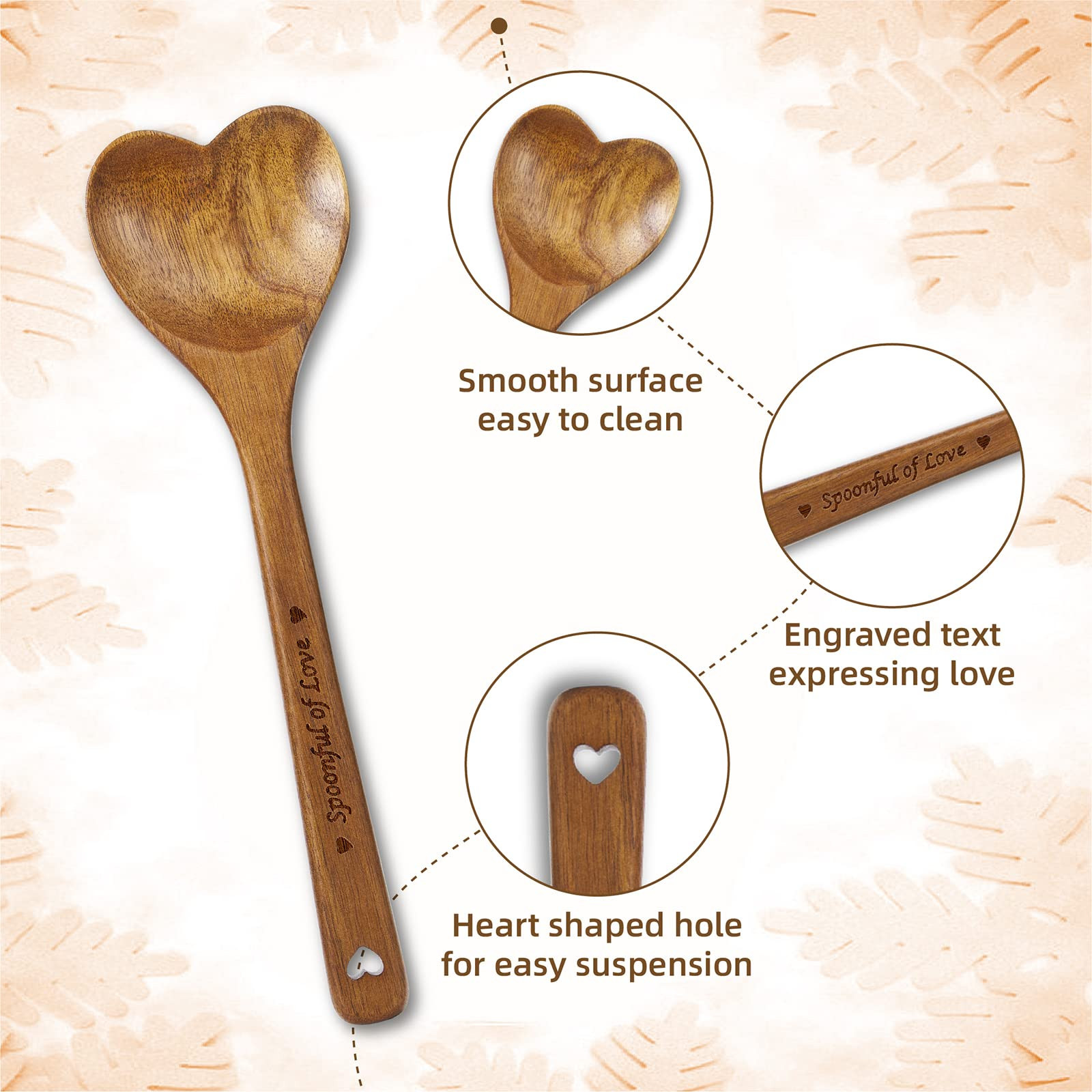Wooden Heart Spoons - Heart Shaped Wooden Spoon Kitchenware for Cooking with Love, Unique Mother'... | Amazon (US)