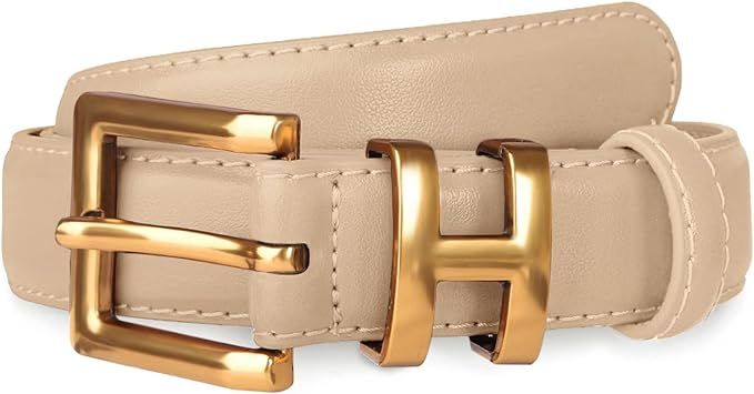 Women's Fashion Classic Metal Buckle Leather Belt with Jeans Dress | Amazon (US)