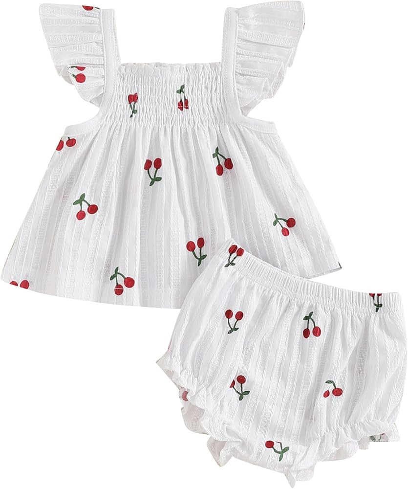 Mubineo Baby Girl Summer Clothes Cute Ruffle Tops Dress Shorts Outfits Set Infant Toddler Shrit B... | Amazon (US)