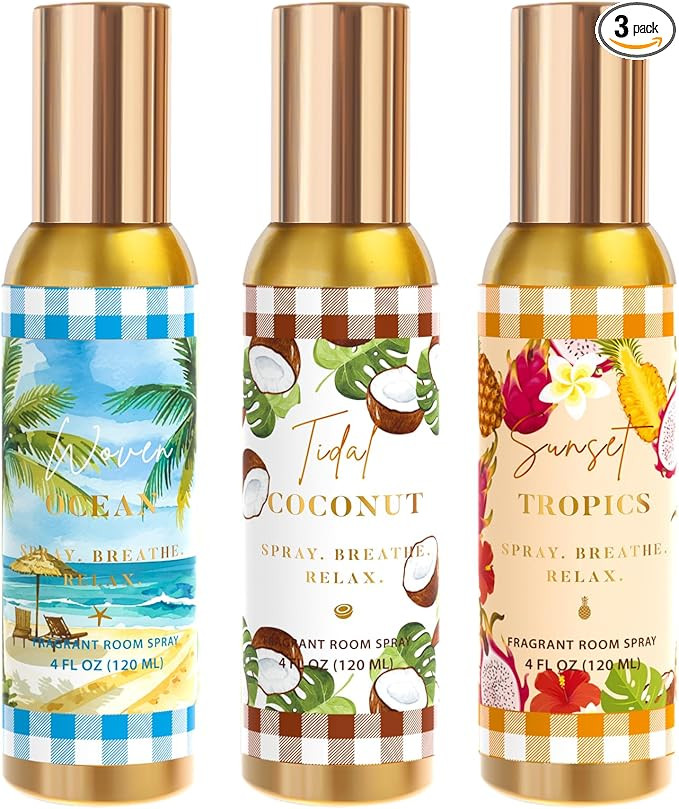 Room Spray, Tidal Coconut, Woven Ocean, Sunset Tropics, 3 Pack, Each 4 fl oz, Air Freshener for H... | Amazon (US)