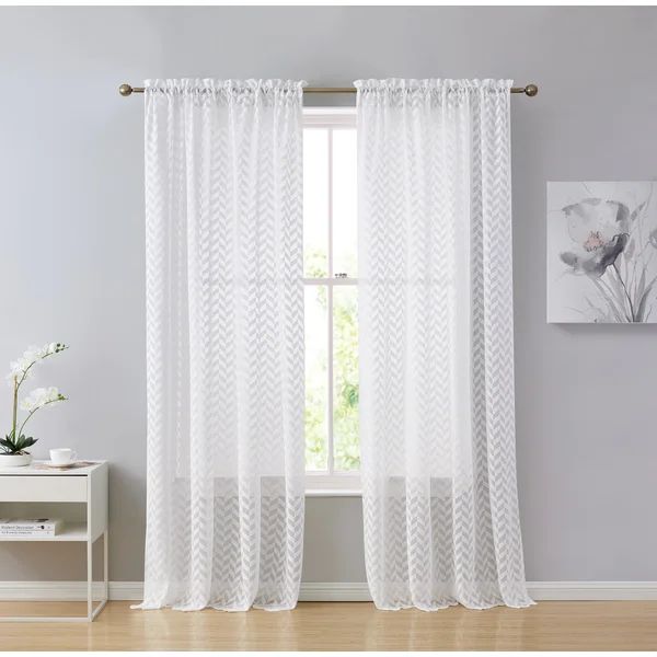 Red Barrel Studio® Herringbone Thick Semi Sheer Premium Rod Pocket Window Curtain Panels For Bed... | Wayfair North America