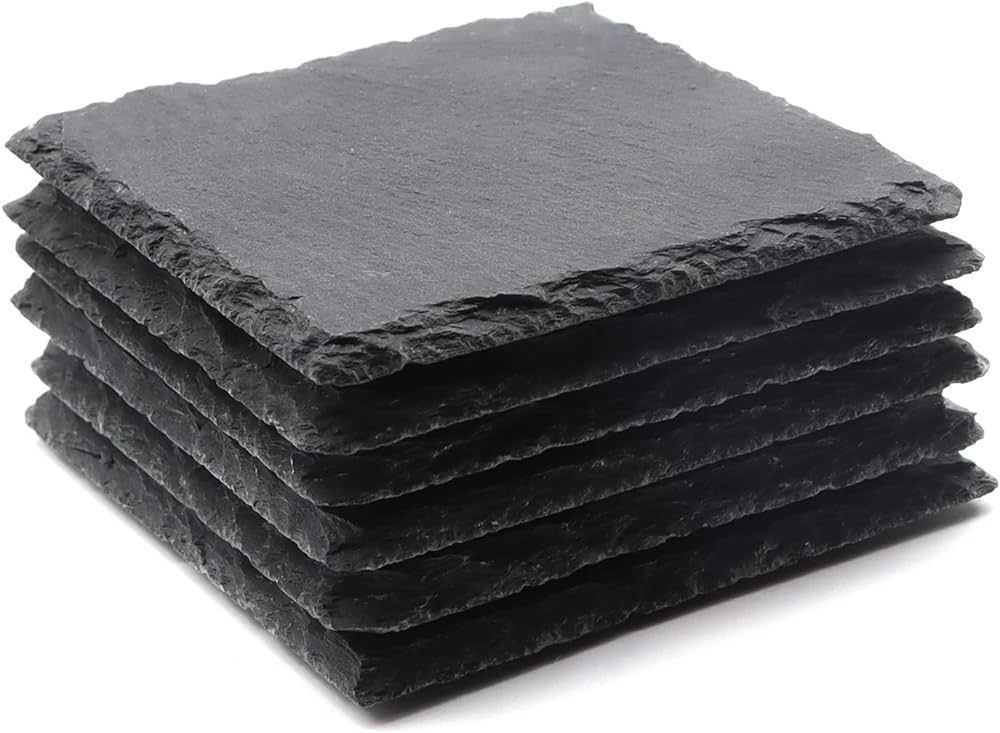 6 Pack Square Slate Drink Coasters, VIBRATITE 4 Inch Black Slate Stone Coasters Bulk Cup Coasters... | Amazon (US)