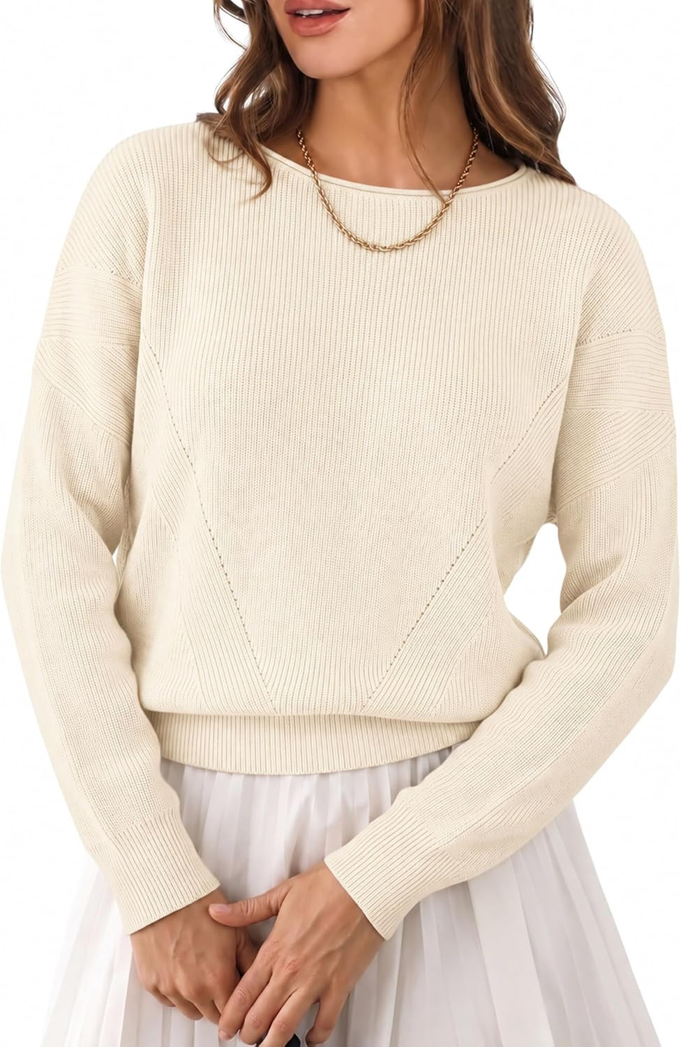 Womens Boat Neck Knit Sweater Textured Ribbed Cropped Pullover | Amazon (US)