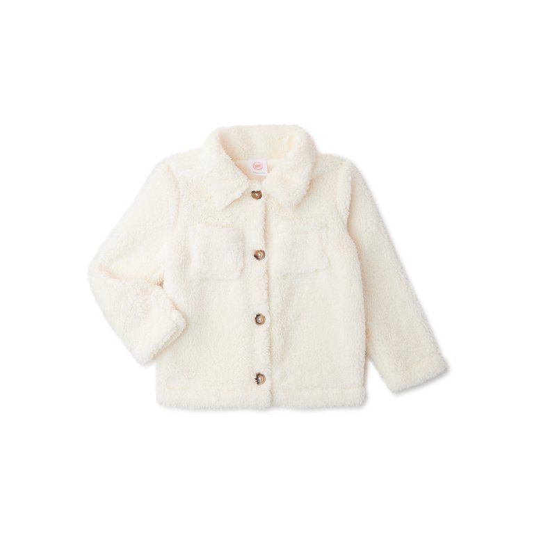Wonder Nation Baby and Toddler Girl Faux Sherpa Jacket, Size 12M-5T | Walmart (US)