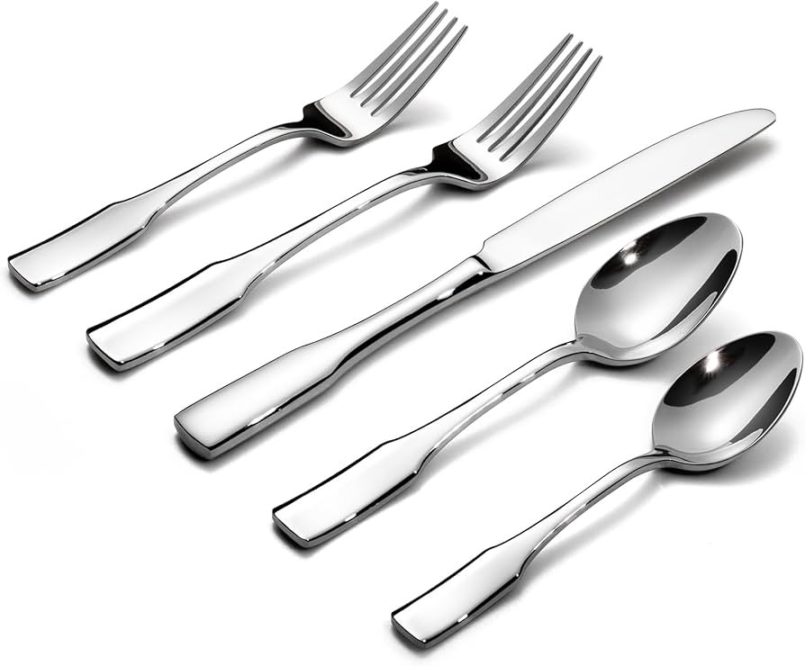 Alata Kate 60-Piece Silverware Set Stainless Steel Flatware Set,Service for 12,Mirror Polished Cu... | Amazon (US)