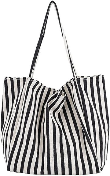 Striped Canvas Tote Handbag for Women Vertical Stripe Large Capacity Shoulder Bag for Shopping Tr... | Amazon (US)
