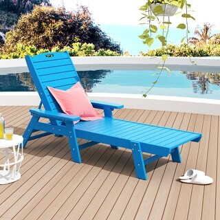 Laguna 78-inch Weather-resistant Poly Outdoor Chaise Lounge with Arms - Black | Bed Bath & Beyond