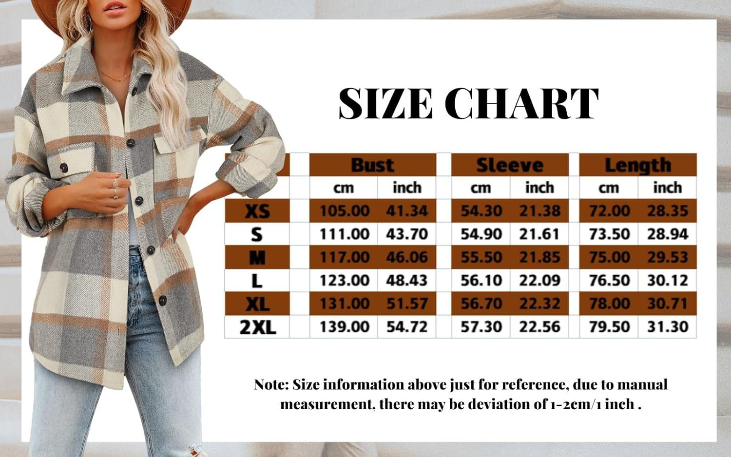 Women's Brushed Plaid Shirts Long Sleeve Flannel Lapel Button Down Pocketed Shacket Jacket Coats | Amazon (US)